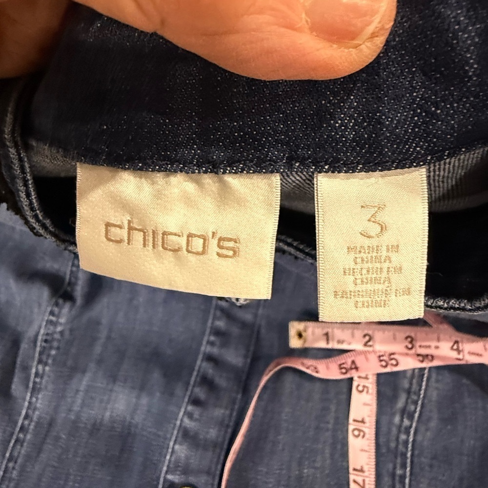 Chico’s Embellished Denim Jacket Nehru Collar Metal Buttons Size 16 (Chico’s 3) - Picture 9 of 11